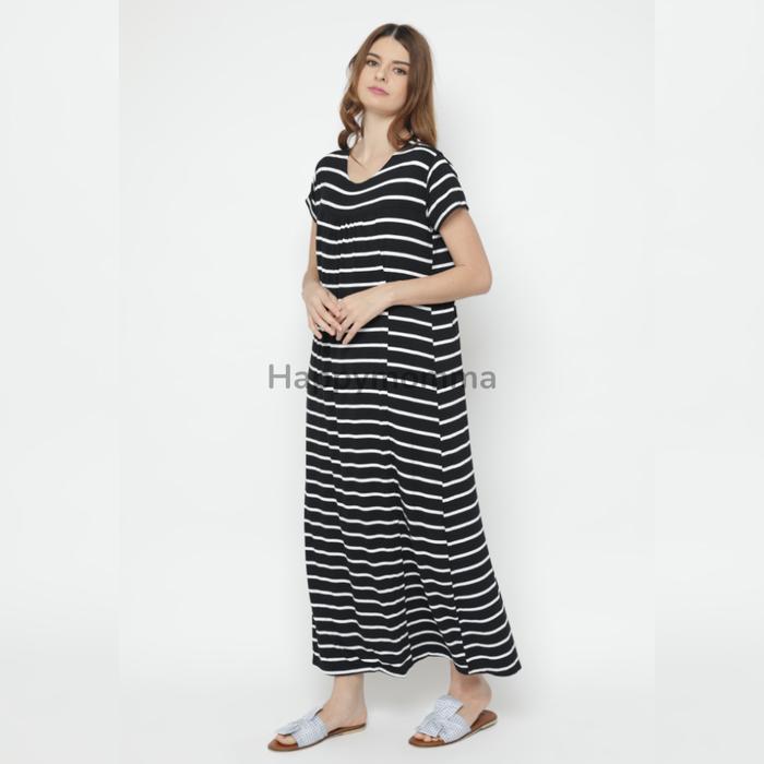 Gambar Dress Busui Friendly Bukaan Kanan Kiri untuk Ibu Hamil - Happymomma - Black Stripes dari Baju Hamil Menyusui Happymomma Kota Tangerang Selatan Tokopedia