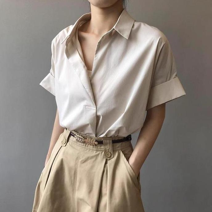 Gambar #LOVELIA Kemeja Hitam Linen Tencel Kelas Atas Jepang Kemeja Desain Santai Temperamen Prancis Baru Musim Panas Wanita #W495 Japanese high-end Tencel linen black shirt women's summer new French temperament relaxed design shirt w495 - W495-khaki dari Langit Modest undefined Tokopedia