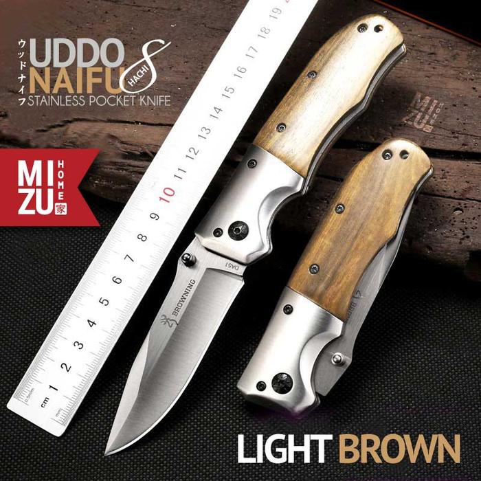 Gambar MIZU UDDONAIFU-HACHI Stainless Pocket Knife Pisau Saku Lipat BROWNING - LIGHT BROWN dari MIZU.HOME undefined Tokopedia