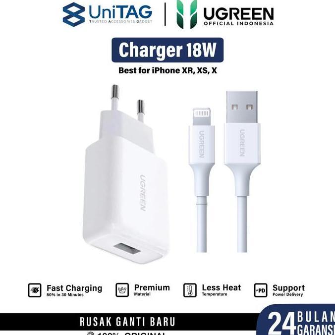 Gambar Kepala Charger UGREEN Adaptor Kabel for iPhone 14 13 12 11 X PD 18W 20W USB Type C Lightning MFi Fast Charging - SET 18W White L dari Perlengkapan nyaman rumah undefined Tokopedia