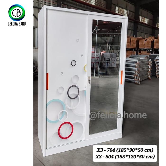 Gambar Lemari Pakaian Besi Sliding 2 Pintu Ukuran Standart dan Jumbo - Standart, Putih - Pink dari Felicia Home undefined Tokopedia