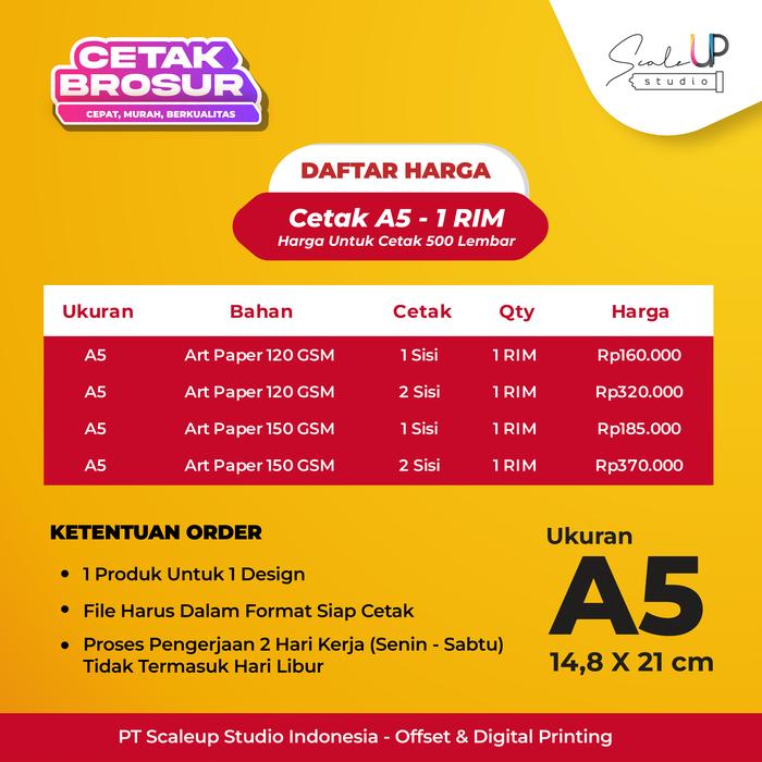 Gambar Cetak Brosur A4 A5 A6 & Flyer DL | Art Paper/Carton/HVS/Matte Paper - A5 1 RIM, AP 120 1 SISI dari Scaleup Studio undefined Tokopedia