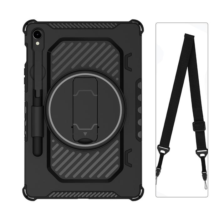 Gambar Samsung Tab S9 11" / S9 FE 10.9" Rugged Tablet Case with Hidden Kickstand All-inclusive Protection Shockproof Slim Thin Fit Casing Cover Hardcase - Hitam Case+Tali, Tab S9  dari HahaStore ID undefined Tokopedia