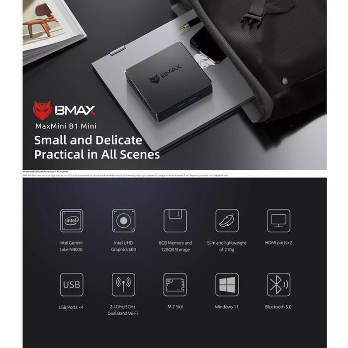 Gambar MiniPC BMAX B1 Pro 2025 8/128GB Intel N4000 Dual HDMI WiFi Windows 11 Pro dari BMAX Official undefined Tokopedia