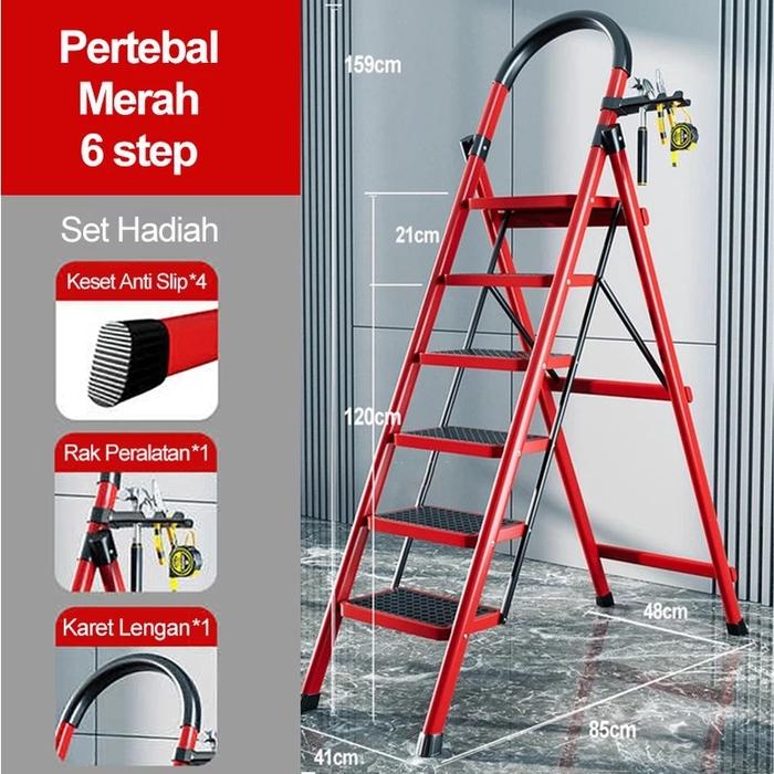 Gambar Tangga Rumah Lipat Tangga  Besi Portable 3/4/5/6 Step Steel Ladder - 6 Step dari JF Internasional undefined Tokopedia