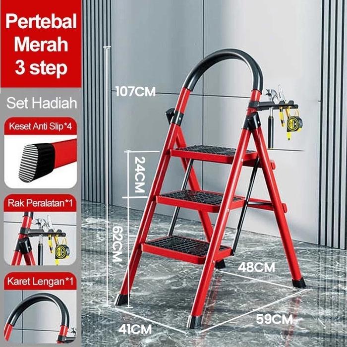 Gambar Tangga Rumah Lipat Tangga  Besi Portable 3/4/5/6 Step Steel Ladder - 3 Step dari JF Internasional undefined Tokopedia