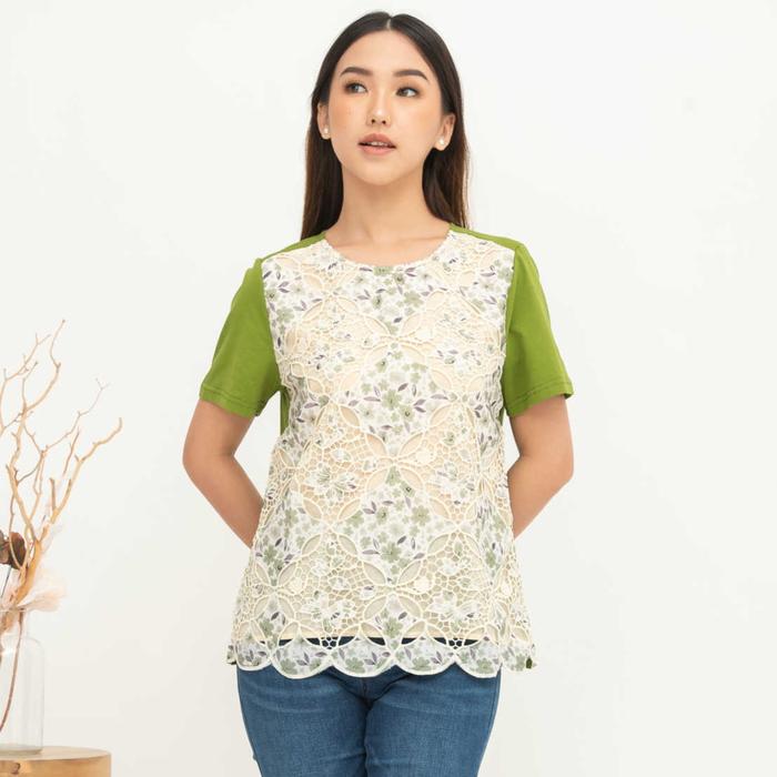 Gambar *Ready Stok* SISTER'S - Atasan Brukat Kombi Kaos Y6324 (ZE) - Hijau, L dari Sisters Fashion Group undefined Tokopedia