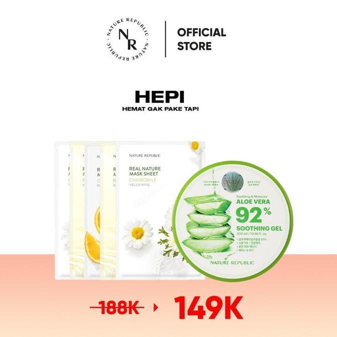 Gambar NATURE REPUBLIC [6 PCS] Aloe Vera 92% Soothing Gel 300ml + Real Nature Mask Sheet (5ea) - ORANGE dari prettystore991 undefined Tokopedia