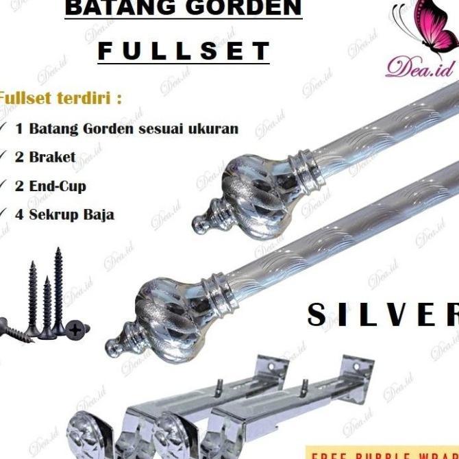 Gambar [Deashop] [Custom Ukuran Size] 50 60 70 80 90 100 110 120 130 140 150 160 170 180 190 200 Cm Batang Rollet Gorden Soka Ulir Kristal - Fullset Tiang Gorden Populer - FULLSET SILVER, 120 CM dari Raski_ Store undefined Tokopedia