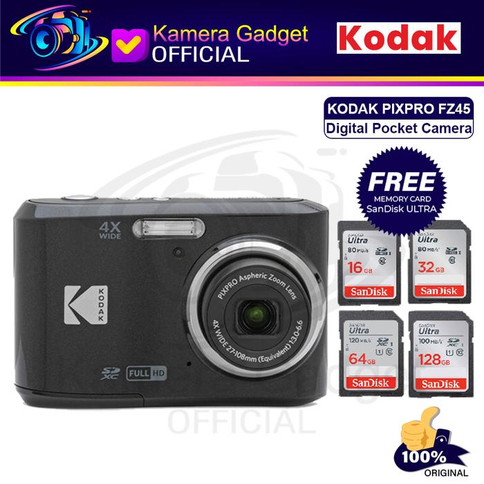 Gambar KODAK PIXPRO FZ45 Digital Camera / Kamera Pocket FZ 45 Original - BLACK, PAKET 128GB dari Kamera Gadget Official undefined Tokopedia
