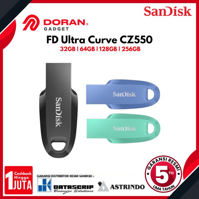 Gambar Sandisk Flashdisk Ultra Curve CZ550 256 GB Green USB 3.2 100MB/s 256GB dari Doran Gadget Official undefined Tokopedia