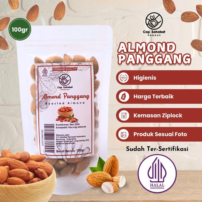 Gambar 100gr Kacang Almond Panggang / Unsalted Rosted Almond /Rempah/JSR 100% dari Cap Sahabat Rempah undefined Tokopedia