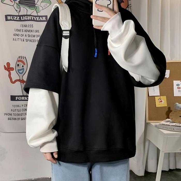 Gambar Jaketin Aja - Hoodie Lengan Double Layer Big Size ( S - 6Xl ) Jaket Polos Basic Mix Two Tone M L Xl Xxl Xxxl 4Xl 5Xl 6L Korean Style Oversized Sweater Kombinasi 2 Warna Hip Hop Street Wear Unisex Pria Wanita Matcha Navy Peach Beige Khaki Orange Hitam Grey - Hitam-Putih, S dari AzaraeL undefined Tokopedia