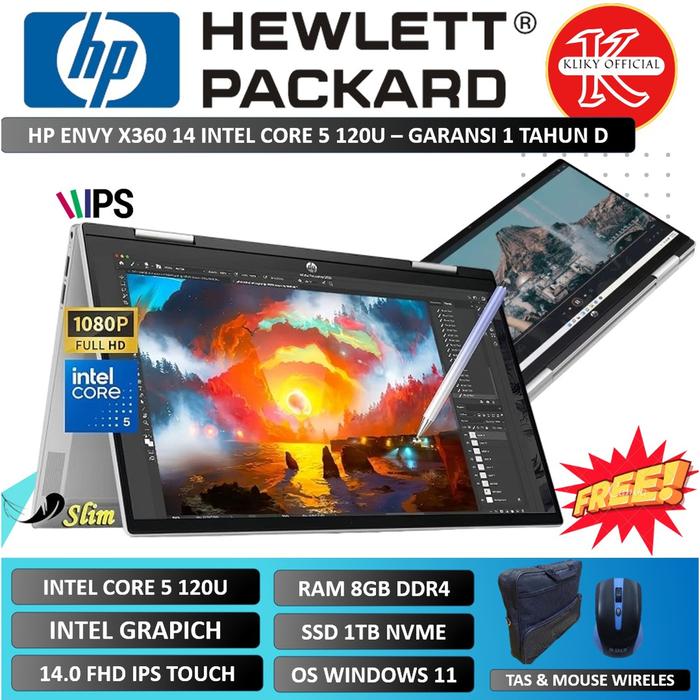Gambar Laptop touchscreen tipis HP Envy X360 Intel i5 Gen 13 terbaru ssd 1 TB - CORE 5 120H, 512 GB dari Gudang Jaya Laptop undefined Tokopedia