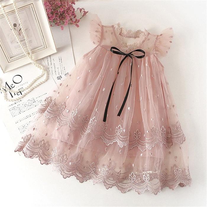 Gambar Dress Anak Perempuan Gaun Renda Bordir Import Premium - Pink, 130cm dari Kids Fashion Koleksi undefined Tokopedia