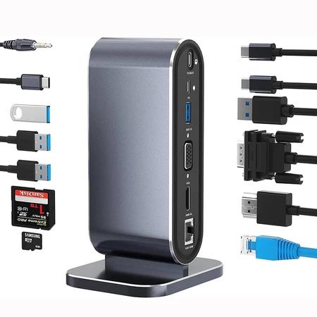 Gambar Stasiun Dok 12in1 Docking Station Macbook Windows Komputer Multifungsi USB Hub 3.0 Adapter Type C dengan 1 Port HDMI Desain Vertikal dan Berbagai Fungsi dari Veloce-Store undefined Tokopedia