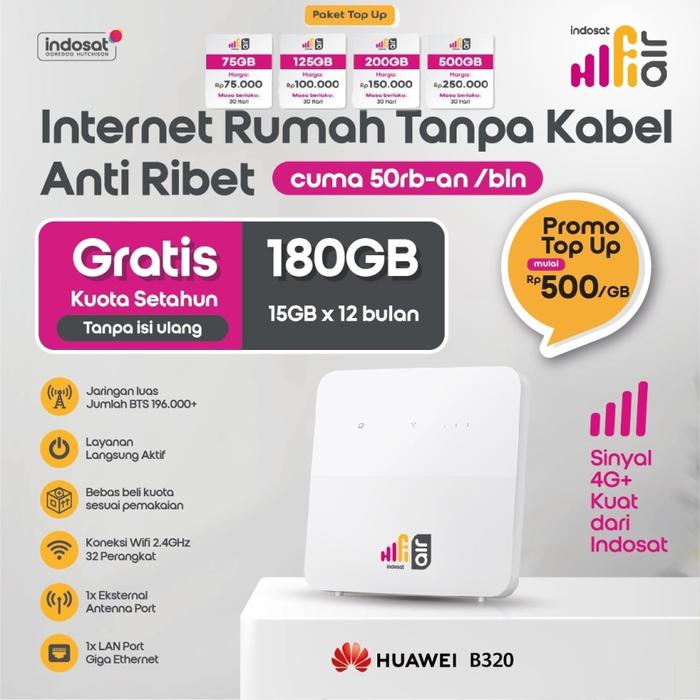 Gambar Huawei B320 Hifi Air Indosat Modem WiFi Wireless Router 4G CPE LTE Free Kuota 180GB + antena dari Werna-Werna Komputer undefined Tokopedia