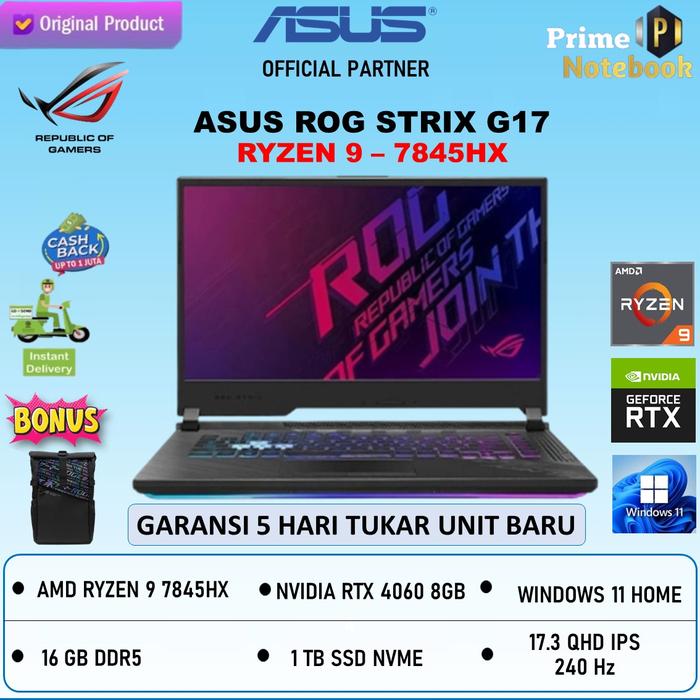 Promo Laptop ASUS ROG STRIX G17 G713PV RYZEN 7845 RTX4060 8GB