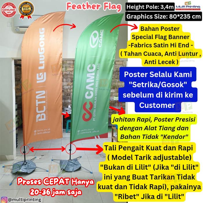 Gambar Flag Banner / Flying Banner 3 meter (Feather Flag 3 meter) + custom flag banner + Poster Bendera Textile Satin Hi End - Poster 1 Sisi dari Multi Printing Group undefined Tokopedia