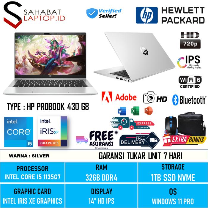 Jual PROMO Laptop HP Probook 430 G8 Intel Core I5 1135G7 32GB 1TB