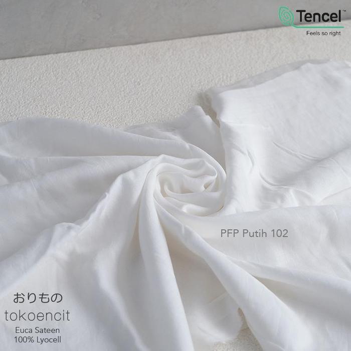 Gambar Tokoencit Tencel Satin per 0,5m Bahan Piyama Hijab Scarf Bahan Dress Euca Sateen Flowy Premium Look - White dari dolah marsidi undefined Tokopedia