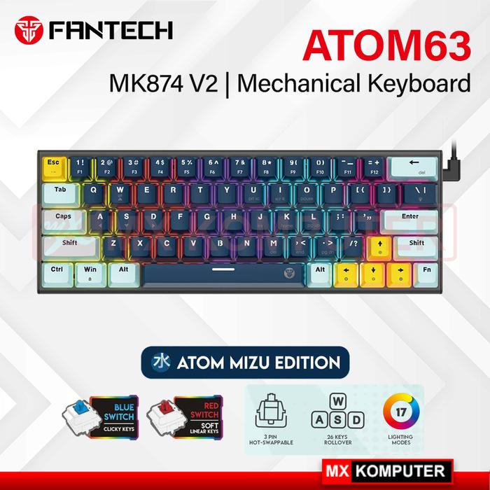Gambar Fantech Atom63 MK874V2 Mizu Edition Mechanical Gaming Keyboard RGB 60% - Navy Blue, Blue dari MXKomputer_NEW undefined Tokopedia