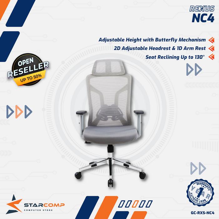 Gambar Rexus NC4 / NC-4 Ergonomic Office Chair Kursi Kantor Adjustable Headrest - Light Gray dari Starcomp Semarang undefined Tokopedia