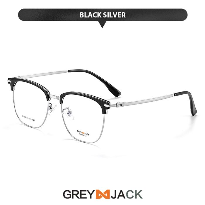 Gambar Grey Jack Kacamata Frame Model Kotak Half Titanium Ringan Bisa Minus Antiradiasi Blueray Photocromic Style Bisnis 58009 - BLACK SILVER, FRAME SAJA dari Grey Jack Eyewear undefined Tokopedia