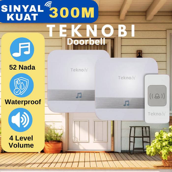 Gambar Teknobi Bel Rumah Wireless Bel Pintu Doorbell Waterproof 2 Receiver TZ80 - Putih dari Asyam Weiseman undefined Tokopedia
