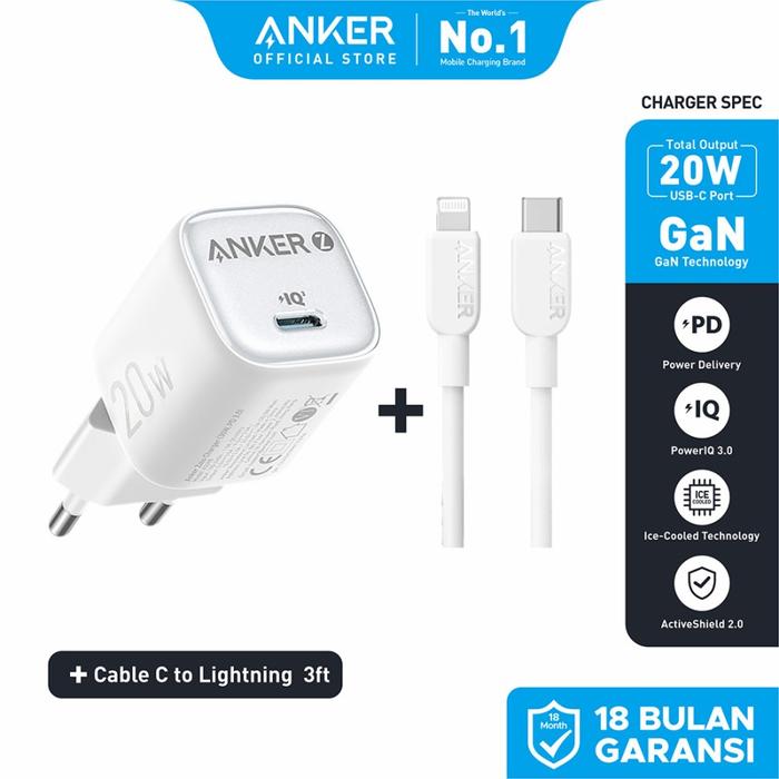 Gambar Anker Zolo GaN 20W Adaptor Kepala Charger iPhone Type C to Lightning PD Ice-Cooled Fast Charging - B2699 - Putih dari Anker Official Solo undefined Tokopedia