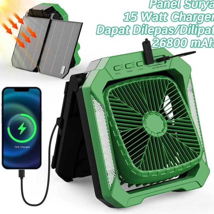 Gambar Kipas Angin Bertenaga Surya Bs Ngecharge Panas Matahari 20000Mah Listrik Tenaga Matahari Baterai Dapat Mengisi Daya Ponsel Portable Berkemah Lampu Led Outdoor Fan - Hijau Upgrade dari sila stroif undefined Tokopedia