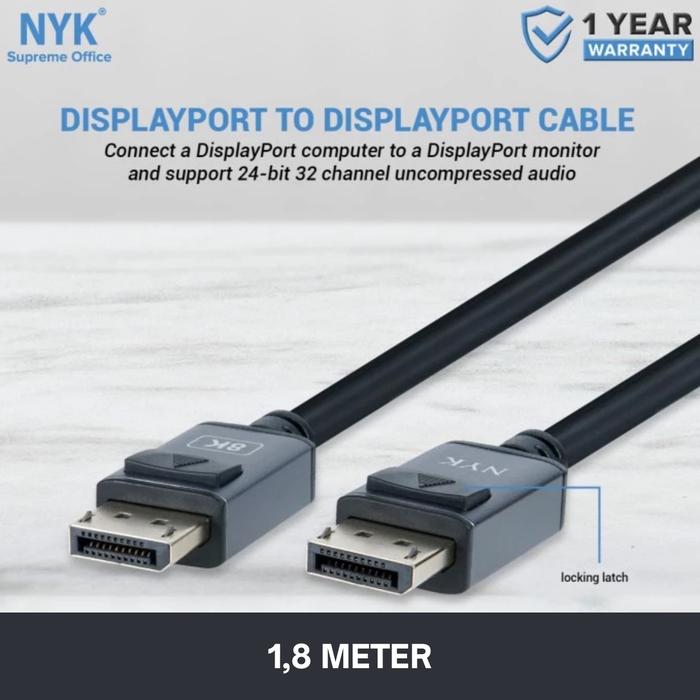 Gambar NYK Kabel Display Port to Display Port up to 8K Gold Plated , DP to DP Cable 1.8 meter 3 mtr Komputer - 1,8 METER dari Click & Go Tokopedia undefined Tokopedia