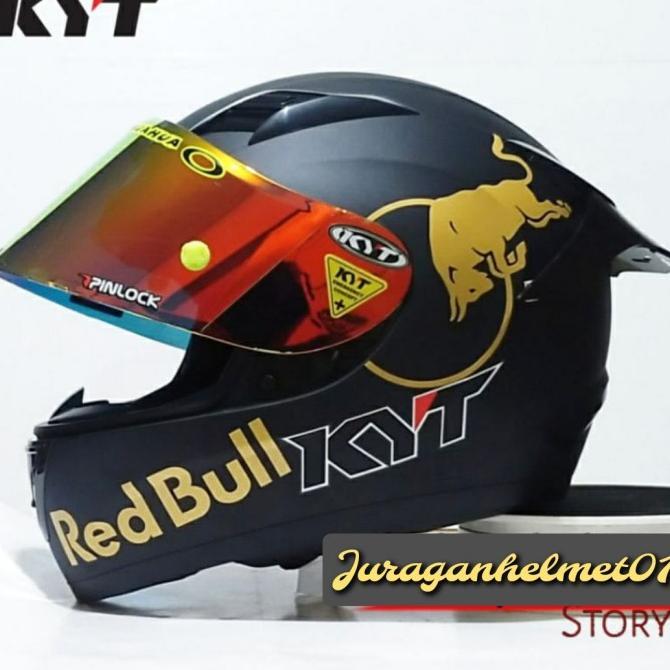 Gambar (Best Saller) Helm Full Face Kyt R10 Solid Black Doff|Matt Paket Ganteng Redbull Bestseller - bk r.bull/gold, M dari Mika Sthore undefined Tokopedia