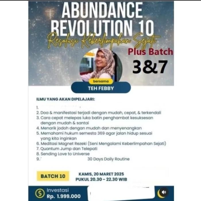 Gambar Video Tutorial Training Abundance Revolution Teh Febby/Feby BATCH 3&7 Membuka Keberlimpahan Spiritual, Perasaan, dan Finansial Freedom, Bebas Hutang berapapun dengan cara mudah dan menyenangkan dan ajaib - BATCH 3+7 dari Bestie Suplemen undefined Tokopedia
