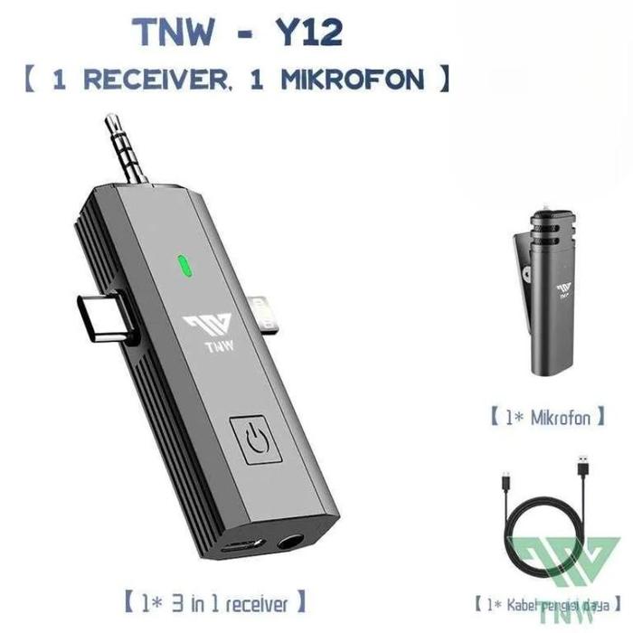 Gambar Mic Wireless Clip On TNW Y12 DUAL 3in1 Lavalier Microphone Lightning + USB Type C + 3.5mm Audio Jack AUX Mikrofon 3 in 1 Live Stream Vlog Portable Laptop Kamera Camera iPhone Android - 1 Mic dari KOMON KAMERA undefined Tokopedia