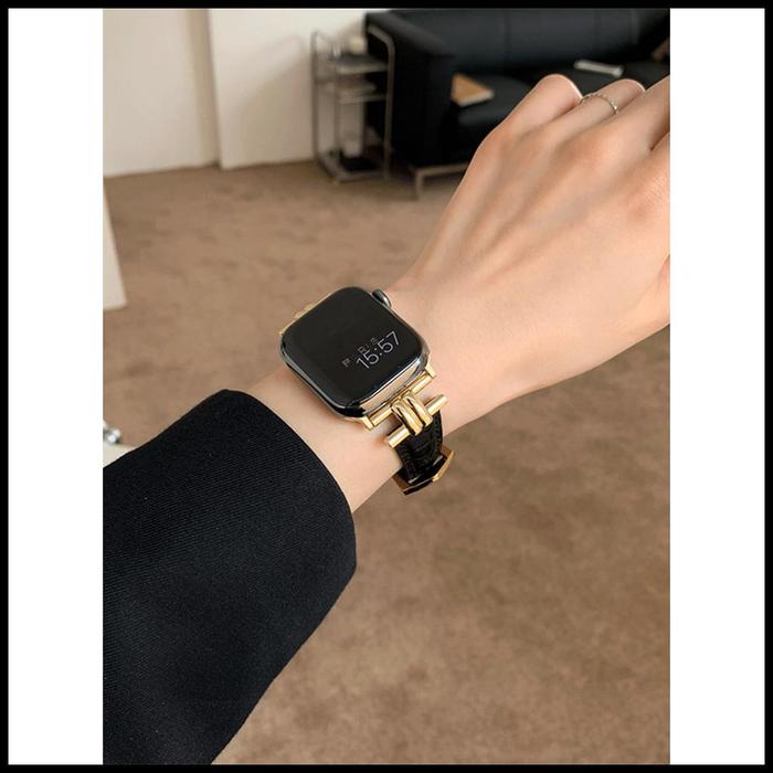 Promo Luxury Gold Metal Real Leather Stainless Steel Band For