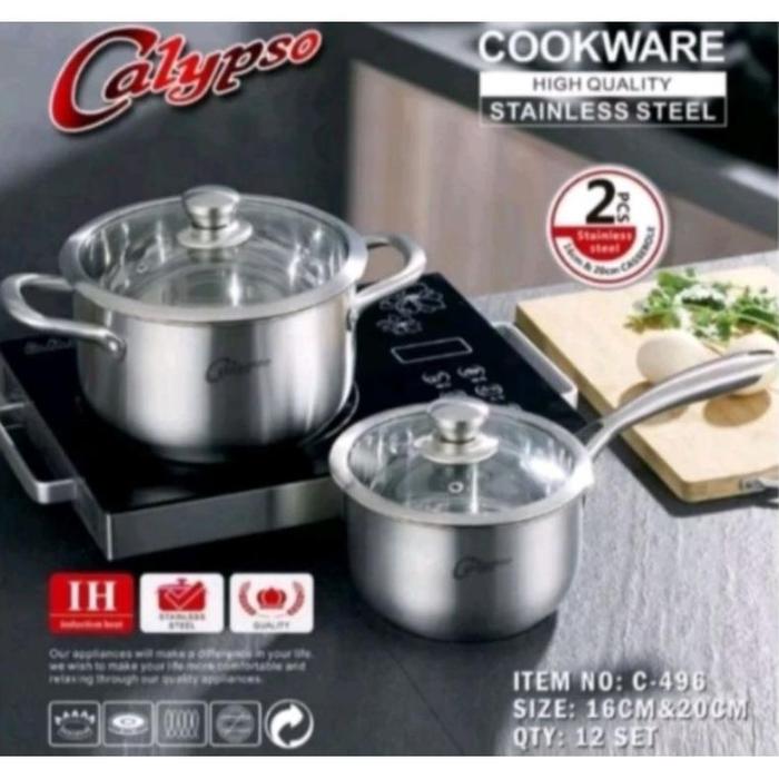Gambar Pan Sets Calypso Tutup Kaca Isi 3 & Isi 2 / Cookware Set Calypso Stainless Stell Tebal / Panci Set Murah Terlaris - GG STNLS 16&20 dari Ahul Master Shop undefined Tokopedia