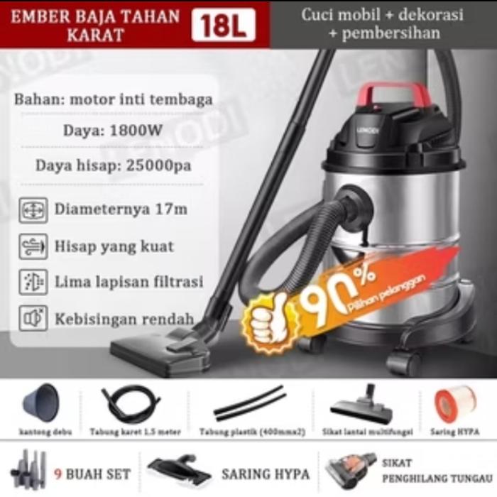 Gambar LENODI Vacuum Cleaner 18L 2000W 3in1 Vakum/Air Hisap/Blower Sedot Debu Basah Kering Vacum Blower Wet Dry Penyedot Debu Karpet Dan Kasur  Portable - 18L+17aksesoris dari HomeSolution Store undefined Tokopedia
