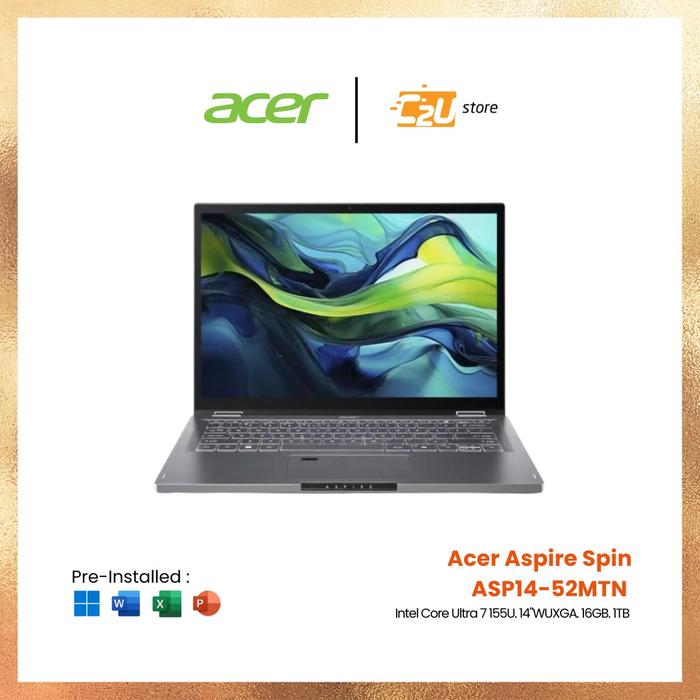 Gambar Acer Aspire Spin ASP14-52MTN [Intel Core Ultra 7 155U/14"WUXGA/16GB/1TB/W11H/OHS21] dari C2U STORE undefined Tokopedia