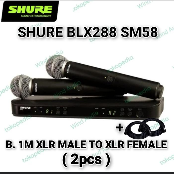 Gambar MIC WIRELESS SHURE BLX288SM58 BLX288 SM58 DUAL HANDHELD MICROPHONE ORIGINAL - MIC ONLY dari WIND AUDIO undefined 3 Tokopedia