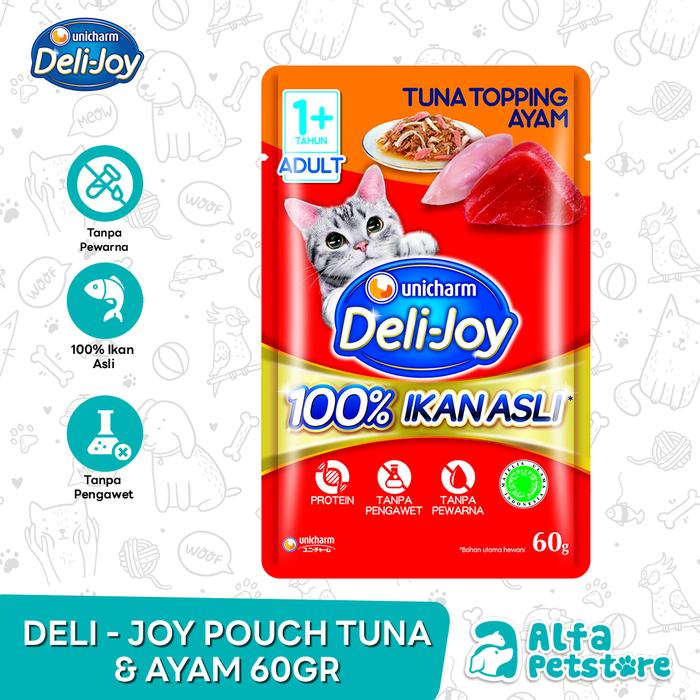 Gambar Makanan Kucing Basah Deli Joy Cat Wet Food Pouch Sachet 60 Gram - TUNA AYAM dari Alfa Pet store undefined Tokopedia