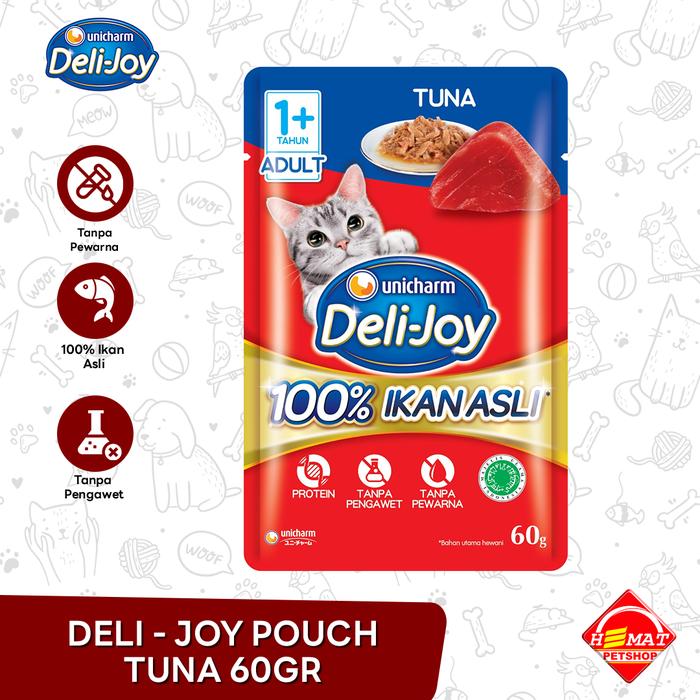 Gambar Makanan Kucing Basah Deli Joy Cat Wet Food Pouch Sachet 60 Gram - TUNA dari Grosir Hemat Petshop Gading Serpong undefined Tokopedia