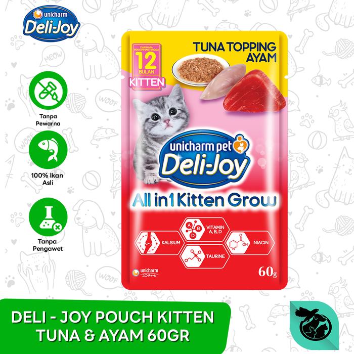 Gambar Makanan Kucing Basah Deli Joy Cat Wet Food Pouch Sachet 60 Gram - KIT TUNA AYAM dari Petshop Murah Bekasi undefined Tokopedia