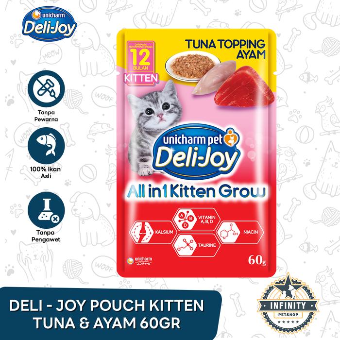 Gambar Makanan Kucing Basah Deli Joy Cat Wet Food Pouch Sachet 60 Gram - KIT TUNA AYAM dari Infinity Pet shop_NEW undefined Tokopedia