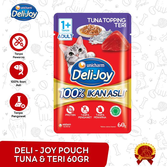 Gambar Makanan Kucing Basah Deli Joy Cat Wet Food Pouch Sachet 60 Gram - TUNA TERI dari Rayrussel Petshop undefined Tokopedia