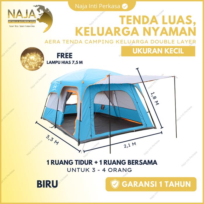 Gambar TENDA CAMPING KELUARGA 2 RUANG WATERPROOF | TENDA OUTDOOR 3-4 ORANG - Biru dari Naja Inti Perkasa undefined Tokopedia