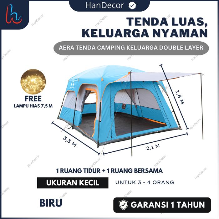 Gambar TENDA CAMPING 4 ORANG DEWASA | TENDA CAMPING FAMILY 4 ORANG 2 RUANGAN - 4 ORANG BIRU dari HanDecor.id undefined Tokopedia