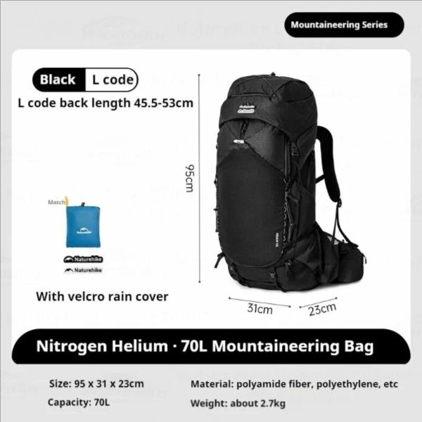 Gambar TAS GUNUNG / CARRIER HIKING HELIUM SERIES 70L NATUREHIKE CNK2450XB014 - L BLACK dari Naturehike Jakarta undefined Tokopedia