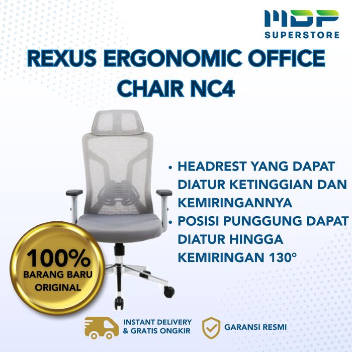 Gambar REXUS ERGONOMIC OFFICE CHAIR NC4 - KURSI KANTOR -  LIGHT GREY dari mdpsuperstore undefined Tokopedia