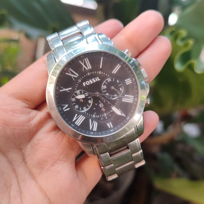 Jam Tangan Pria Jam Tangan Mewah Fossil Grant Fs4736 Chronograph Black Dial  Stainless Steel Strap